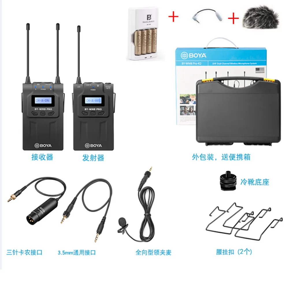 BOYA BY-WM8 Pro K1 K2 UHF двойной беспроводной микрофон для интервью 2 передатчика и 1 приемник для iPhone DSLR видеокамера