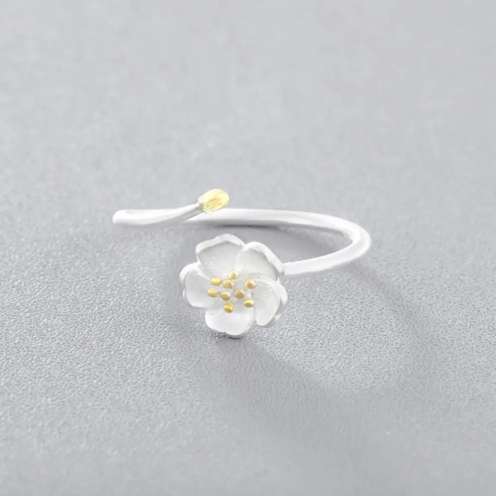 Beautiful Golden Flower Bud Open Rings for Women Silver Cherry Blossom Femme Bijoux Birthday Valentine's Day Gift | Украшения и