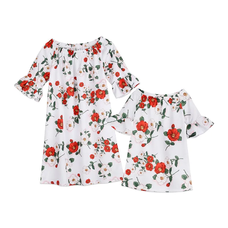 Floral Mother and Daughter Dress Family Matching Flare Sleeve Fomal for Kid Women | Мать и ребенок