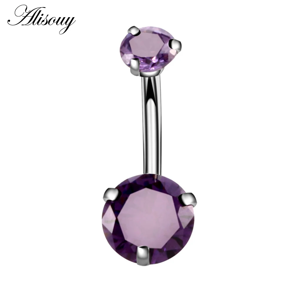 Purple Alisouy бренд AAA циркон Стиль с украшением в виде кристаллов, ювелирное изделие для тела, пупка Кольца пирсинг тела, пупок пирсинг серебро Цвет Ombligo - Окраска металла: Purple