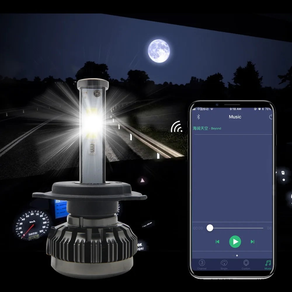 Комплект для переоборудования Автомобильных СВЕТОДИОДНЫХ Фар H7 H11 RGB H4 APP Bluetooth