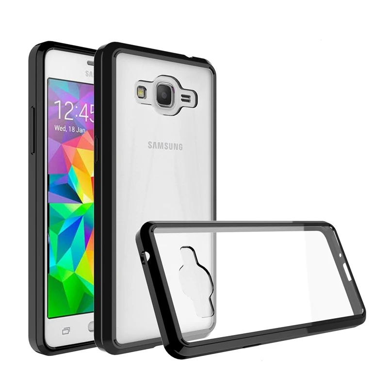 Прозрачный чехол для Samsung Galaxy Grand Prime G530 мягкий ТПУ + прозрачная задняя крышка из