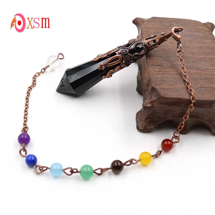 Black Agates XSM 12 граненая подвеска Маятник 7 Рэйки, лечение чакры натуральная Пирамида кристаллы аметиста камень гипноз гадания ювелирные изделия - Окраска металла: Black Agates