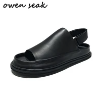 2018 owen seak new men rome gladiatus sandals shoes flip flops luxury trainers leather men owen buckle strap sandals black