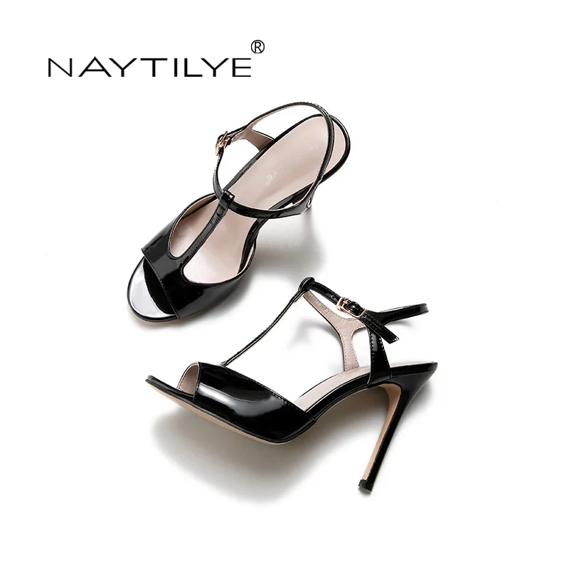 Summer 2017 Woman Shoes PU ECO patent Leather High heels sandals for woman Beige Black thin heel 36-41 Free shipping NAYTILYE | Обувь