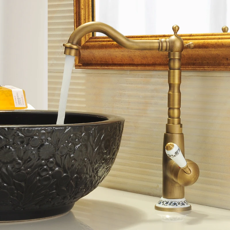 

antique faucet on the stage basin leading copper faucet style bathroom