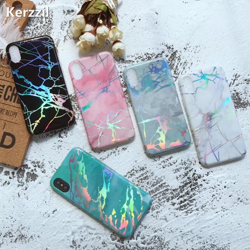 Kerzzil Laser Gold IMD мраморный чехол для iPhone 7 6 6S Plus Мягкие силиконовые чехлы Чехол X 8 Capa |