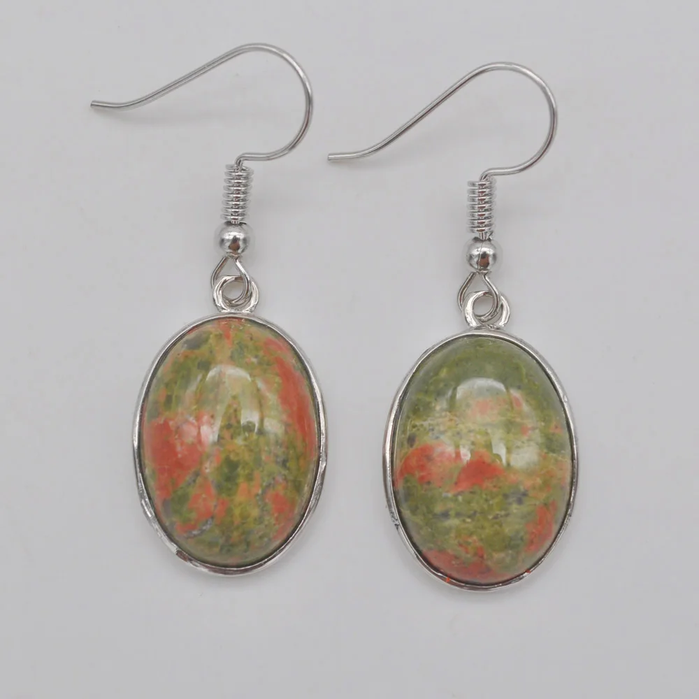 Unakite Epidote Родонит бразильский содалит Малахит Сердолик песчаник Howlite Кристалл Лапис Камень Овальный драгоценный камень свисающие серьги ювелирные изделия для подарка - Окраска металла: Unakite Epidote