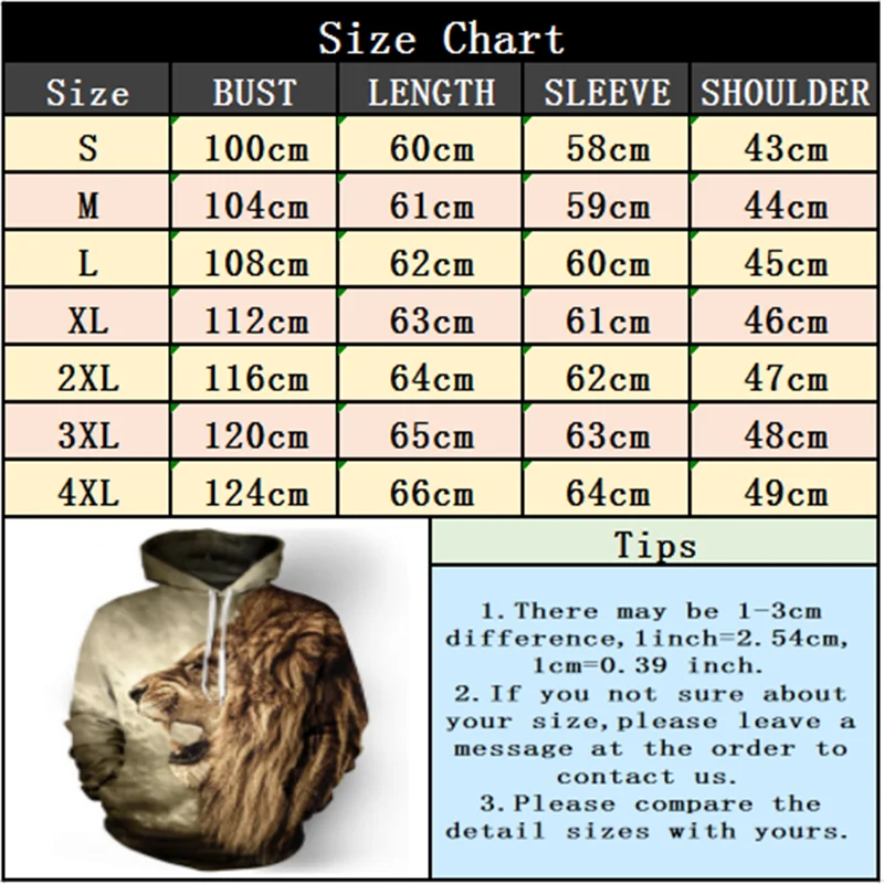 Mens Hoodies Funny 3D Tiger Lion Print Animals Sweatshirt Casual Loose Pocket Long Sleeve Winter Men Hoodies Unisex Pullovers
