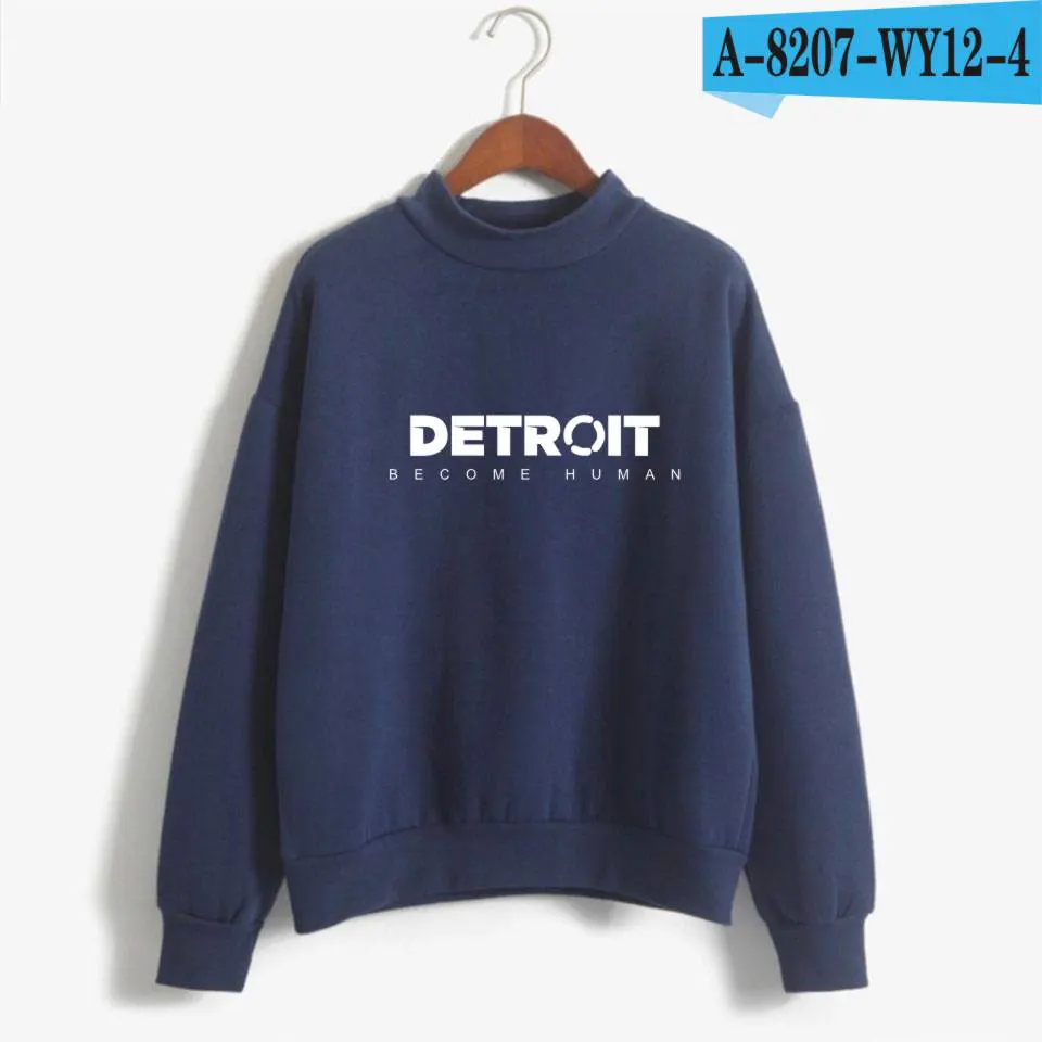 Navy Blue LUCKYFRIDAYF Детройт стать человеком водолазки монолитным толстовки Мужские Женские Аниме толстовки одежда размера плюс - Цвет: Navy Blue