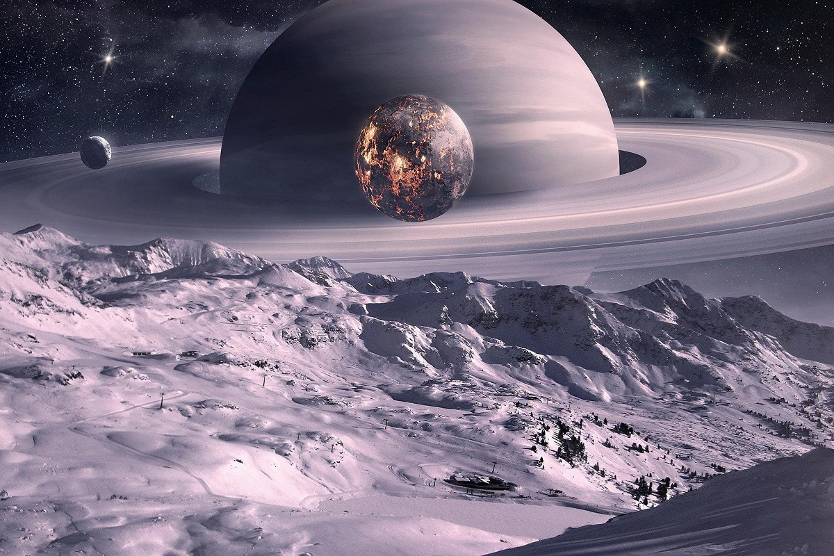 Научная фантастика планеты космоса Saturn цифровое искусство PYR056 тканевый Плакат