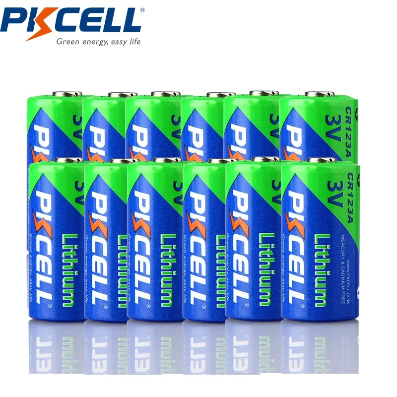 PKCELL 12 шт. 3В CR123A литий Li-MnO2 Батарея CR123 123A CR17345 KL23a VL123A DL123A 5018LC EL123AP для фонарика