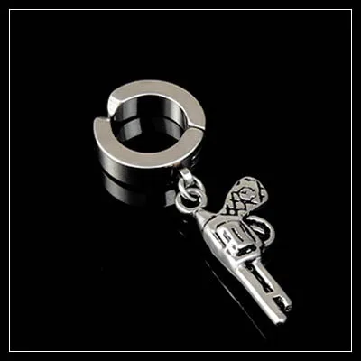 Gun silver 2 шт, панк, нержавеющая сталь, крест, звезды, кулон, клипса, без пирсинга, серьги для женщин, хип-хоп, модные, без отверстия для уха, мужские ювелирные изделия - Окраска металла: Gun silver