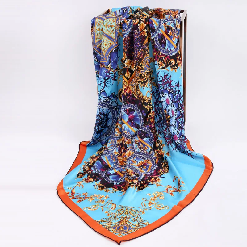 100% Шелковый весенний женский шарф с цветочным принтом квадратная шаль