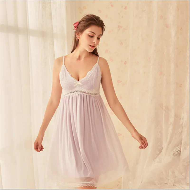 Новые женские пикантные ночные рубашки с V-образным вырезом белого розового