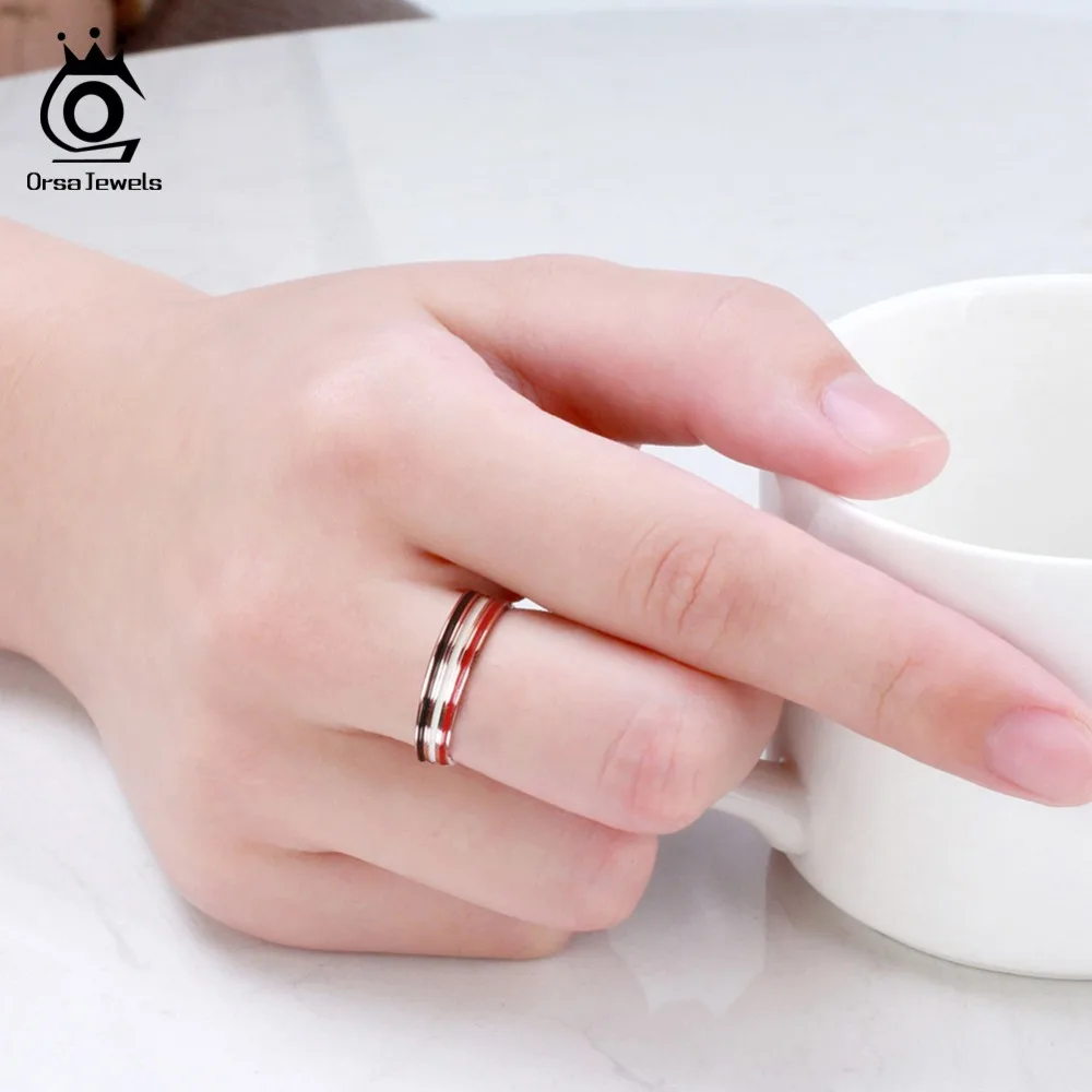 ORSA JEWELS Настоящее 925 женские кольца, Стерлинговое серебро, черный, белый, красный, круглый палец, женское кольцо, Трендовое, подарок на день Святого Валентина, ювелирное изделие SR135