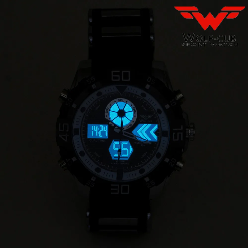 Спортивные часы бренда Auto со светодиодной индикацией даты и дня черный синий