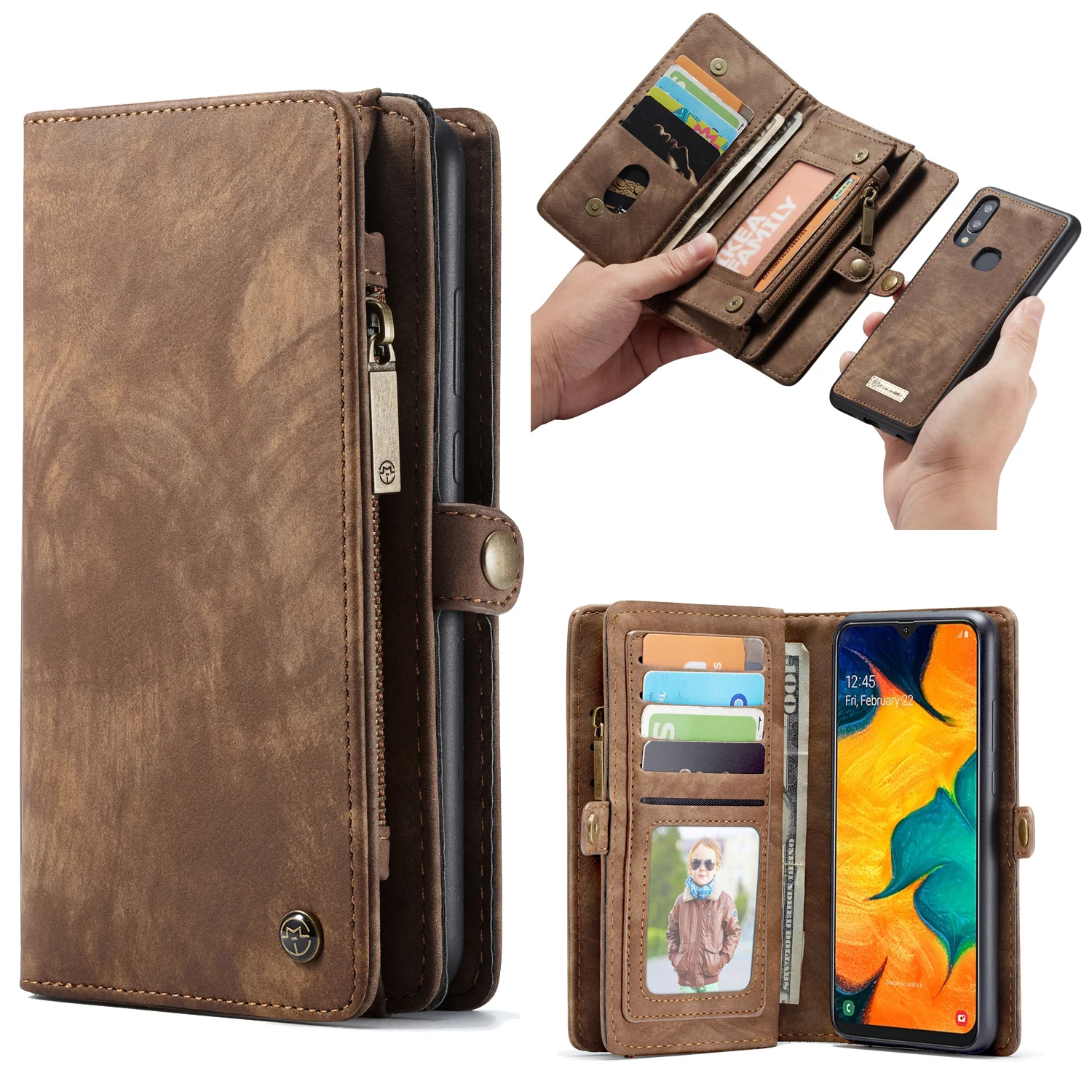 Brown Съемный чехол-книжка, Воловья кожа, кошелек, чехол для телефона для samsung S8 S9 S10 плюс S10e S10 5G S7 Edge Note 9 8 A20 A30 A40 A50 A70 чехол s - Цвет: Brown