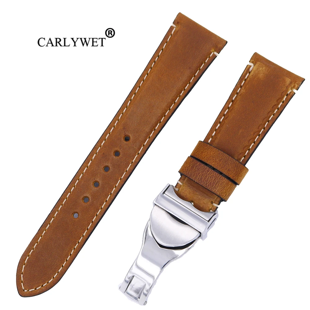 

CARLYWET 22mm Wholesale High Quality Genuine Leather Wrist Watchband Strap Belt Loops Band Bracelets For IWC Tudor Breitling