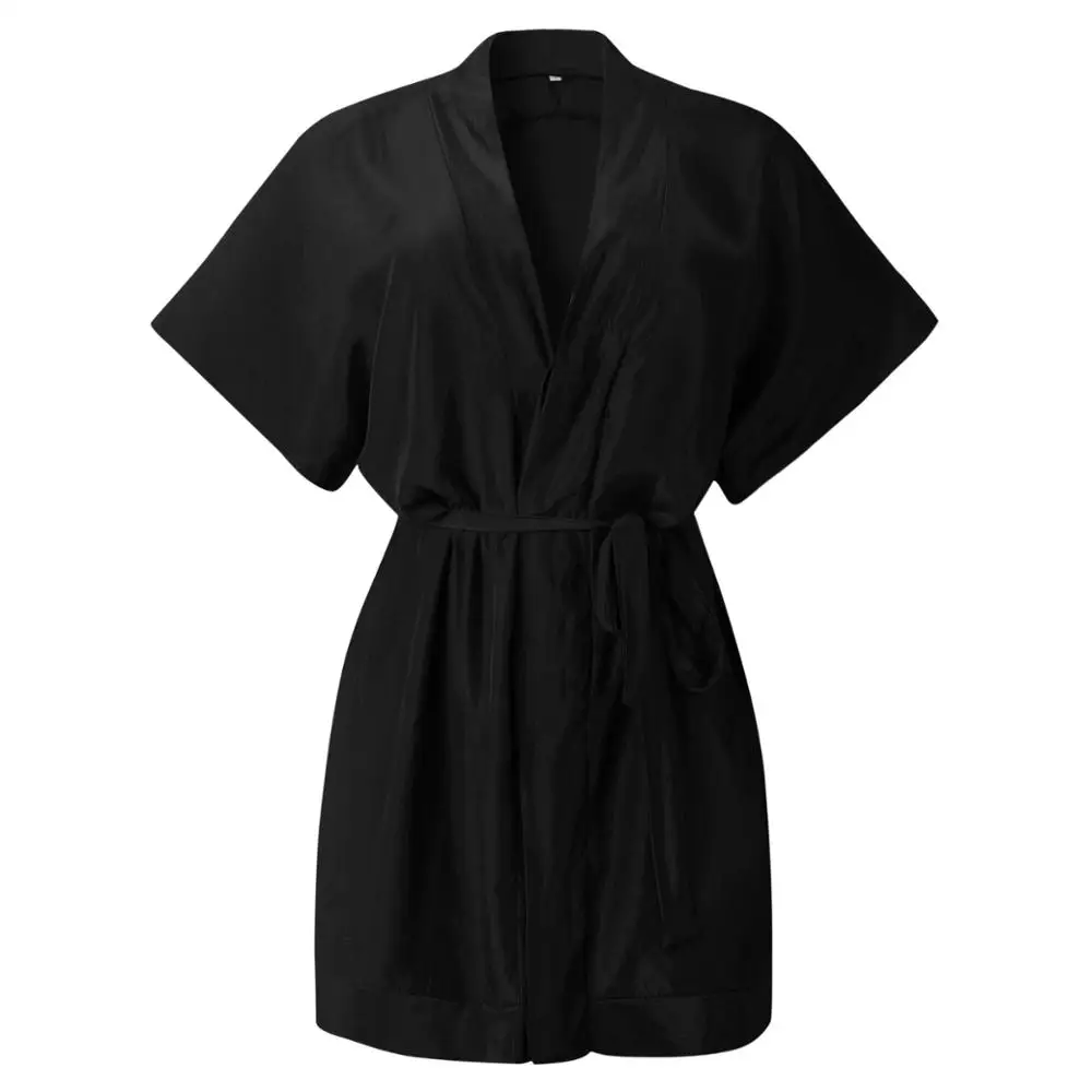 

LOSSKY Casual Loose Sashes Button Mini Dress Sexy V Neck Women Summer Basic Black Wine Red Dresses Short Sleeve Beach Belt Dress