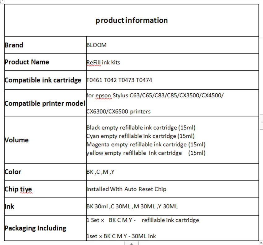 Набор чернил для EPSON T0461 -T0474 чернильный картридж Stylus C63 C65 C83 C85 CX3500 CX4500 CX6300 CX6500 |