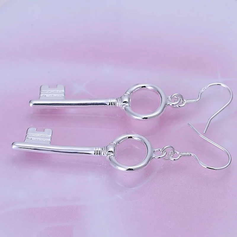 925 ювелирные изделия посеребренные модные для женщин серьги эллипса и ключа E129