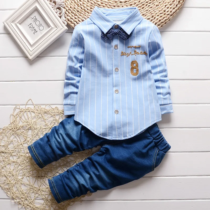 

Baby Boy Clothes 2018 Korean Leisure Striped Long Sleeved Shirts Tops + Jeans 2PCS Infant Clothing Kids Bebes Jogging Suits