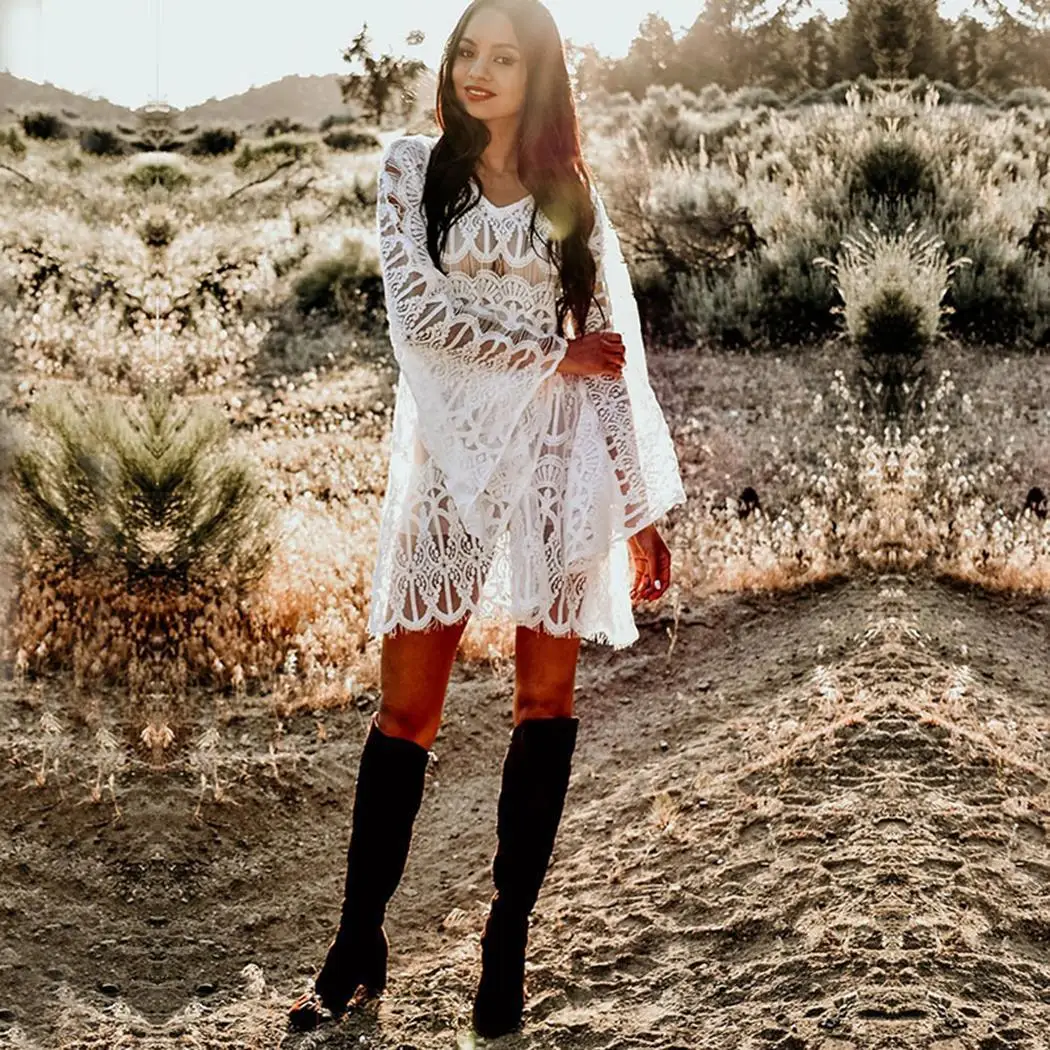 Новые модные женские пляжные с v образным вырезом и длинным рукавом Свободные