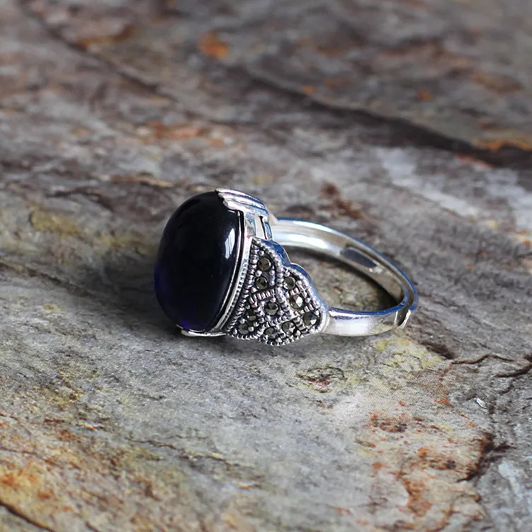 New Arrival 925 Sterling Silver Women's Athena Beautiful Blue Corundum Opening Ring Vintage Style For Mother Gift RR233 | Украшения и