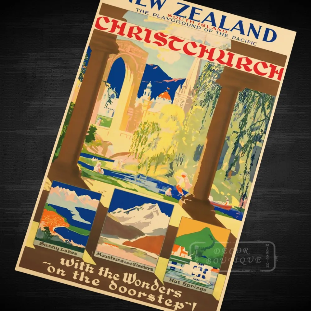 Туризм в Крайстчерче поп арт Новая Зеландия NZ Винтаж Ретро Холст Картина рамка