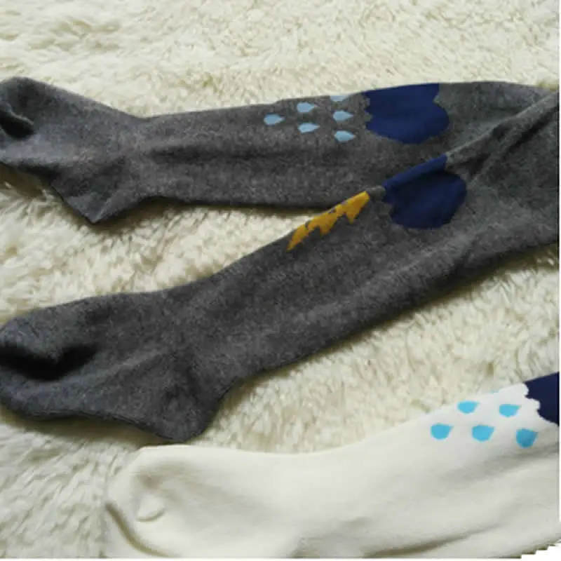 Леггинсы для девочек теплые рисунок дождевого облачка молния детская одежда с