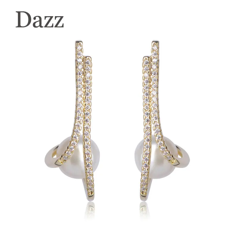 Женские серьги-подвески Dazz серьги из меди с фианитами и искусственным жемчугом