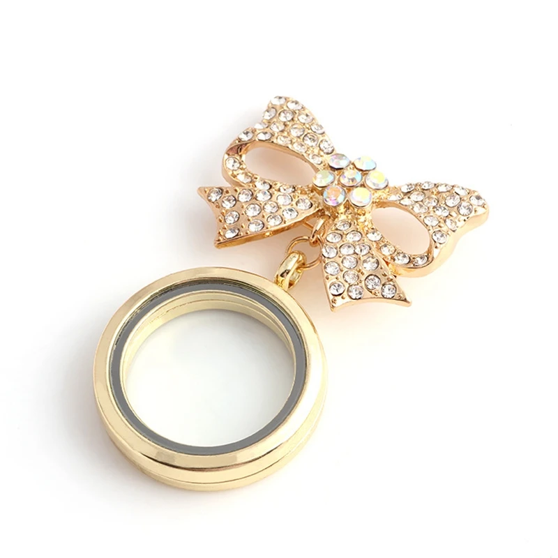 3PCS Rhinestone Flower Bowtie Round Glass Brooches Living Memory Lockets Fit DIY Floating Charms Pendant Jewelry | Украшения и