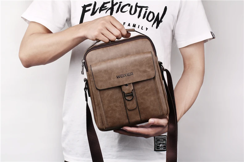 WEIXIER Messenger Bags PU Leather Men Designer High Quality New Fashion Shoulder Bag Casual Zipper Office Messenger Bags