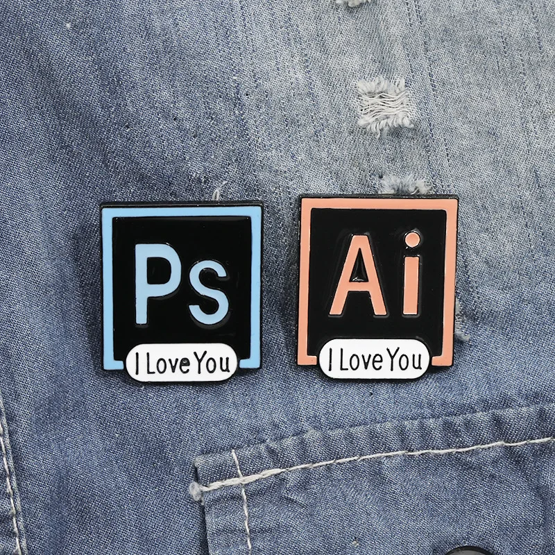 Креативная Мода PS AI металлическая брошь с эмалью Illustrator Photoshop I Love You значок