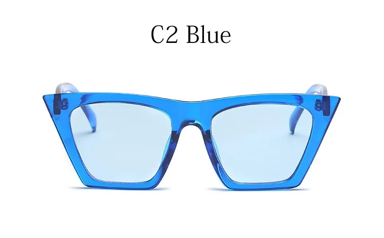 C2 Blue Новые винтажные женские прозрачные солнцезащитные очки кошачий глаз брендовые дизайнерские ретро синие красные плоские градиентные Женские квадратные солнцезащитные очки UV400 - Цвет линз: C2 Blue