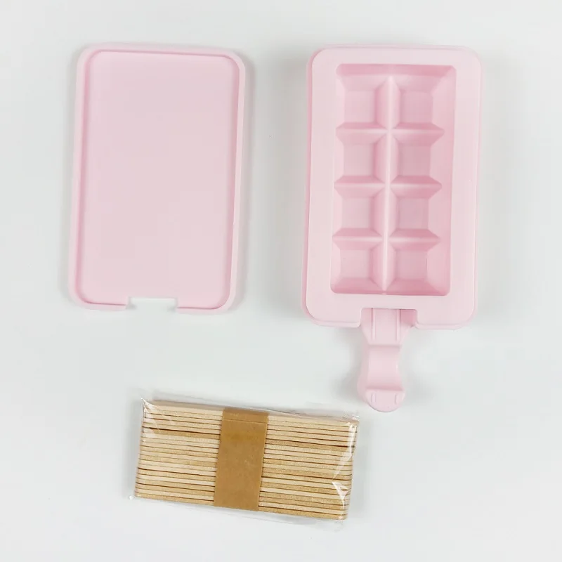Silicone Ice Cream Mold Animal Icecream Bar Maker Cow Rabbit Pig Ice Cube Jello Mold Tray Square DIY Frozen Sucker Popside Tools - Color: square