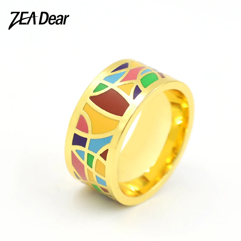 

ZEA Dear Jewelry Stainless Steel Big Rings Enamel Jewelry For Women Dubai Colorful Round Rings For Party Romantic Jewelry Rings