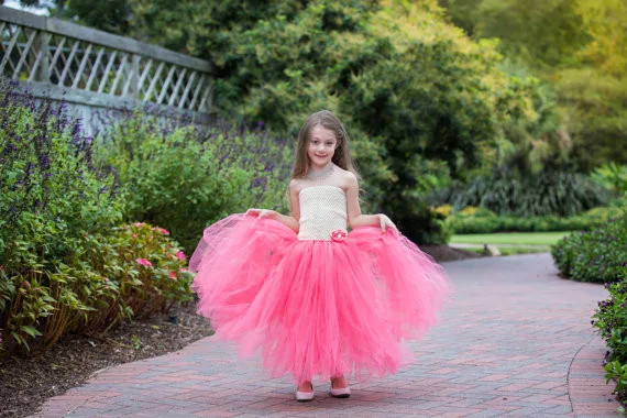 Beautiful Girls Pink Dress Kids Crochet Corset Tulle Long Tutu Dresses Wedding Party Ball Gown Children Costumes Banquet | Детская