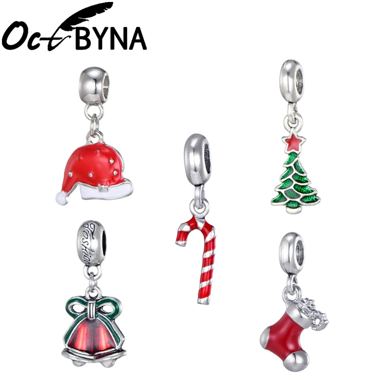 

Octbyna Christmas Old Man style Silver Color Beads Hat&Shoes Pendant Charms Fits Pandora Charm Bracelets & Necklace Jewelry