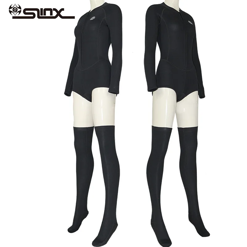 

Slinx Womens 2mm spring wetsuit with long socks Bikini Cut Springsuit long sleeve front zip swimming suit