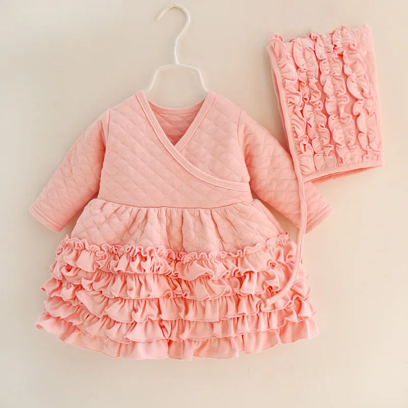 Платье для новорожденных девочек толстые хлопковые платья с длинными рукавами