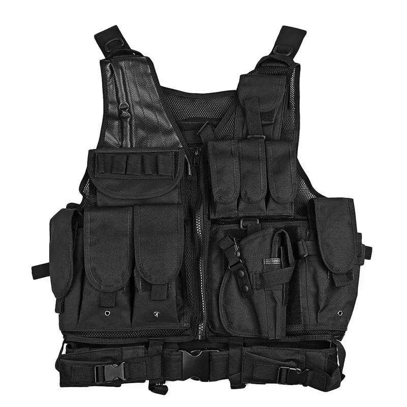 Black Outlife мужской военный тактический жилет Пейнтбольный камуфляж Molle охотничий жилет штурмовая стрельба охотничья пластина с кобурой - Цвет: Black