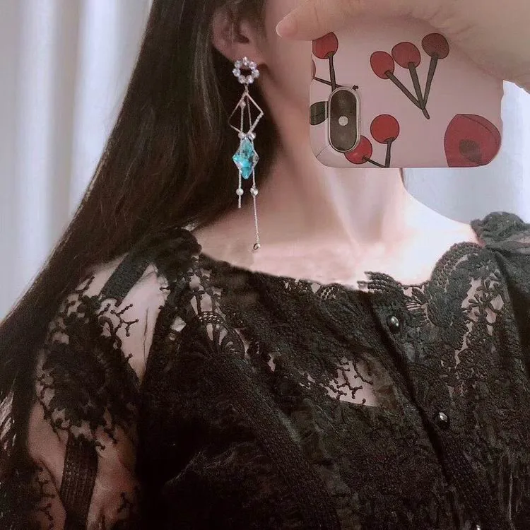 Женские асимметричные серьги MENGJIQIAO новые корейские Разноцветные с ромбовидным