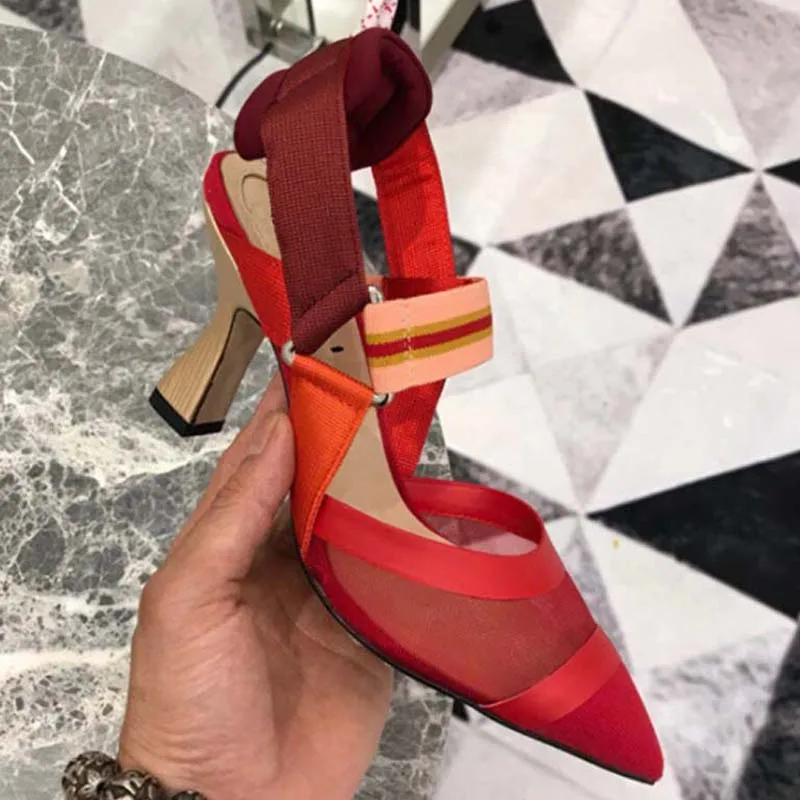 Женские свадебные туфли-лодочки с сетчатым верхом на каблуке ремешком пятке