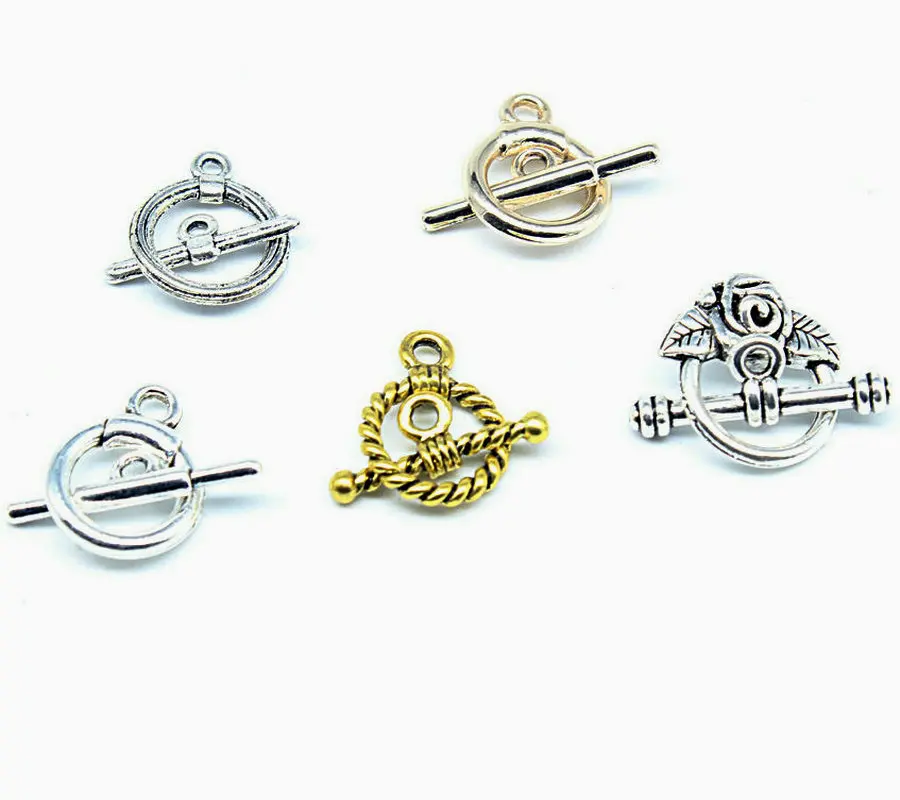 

100 sets mix patterns Zinc alloy metal Toggle Clasps Round Antique Silver gold 19mm-25mm OT locker toggle