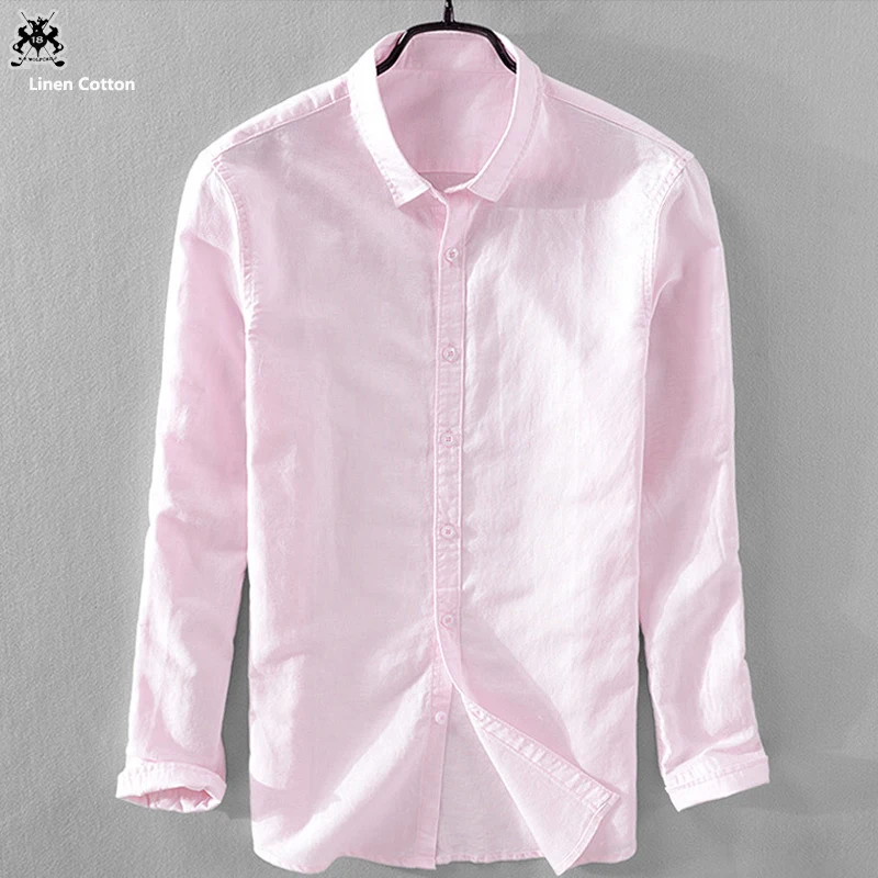 Модные высококачественные мужские льняные рубашки с длинным рукавом 2020