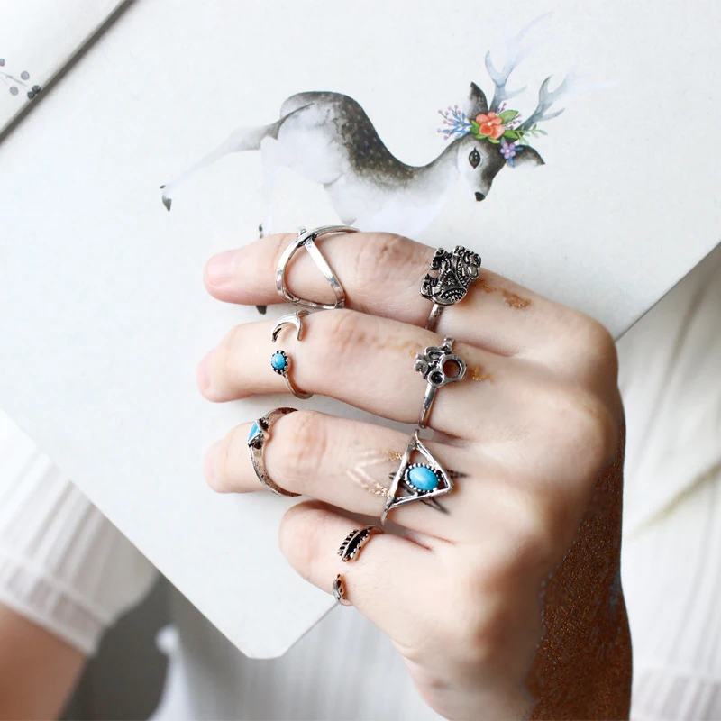 7 шт./компл. Ретро окружении миди стекируемые Комплекты Набор Колец Винтаж