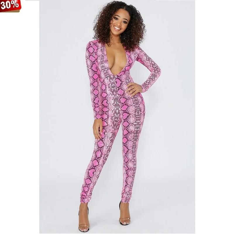 Зеленая змея печати боди длинный рукав сексуальный Змеиный с глубоким v образным