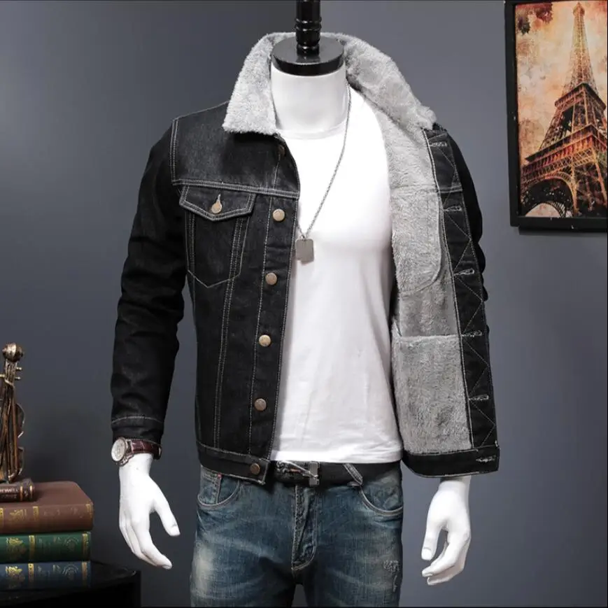 

M-5xl зима новая джинсовая Вельветовая куртка для детей Для Мужчин's Теплая куртка Молодежные большие Размеры свободные меховой воротник с кр...